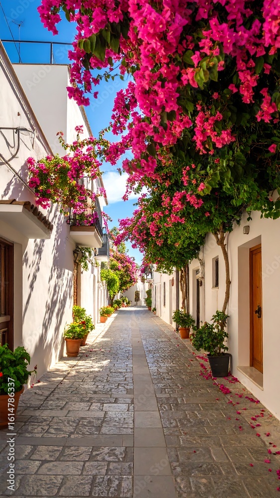 Fototapeta premium A charming, flower-filled alleyway