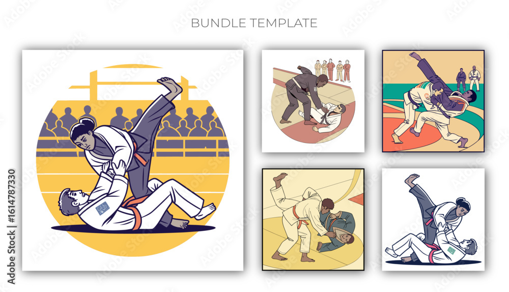 Fototapeta premium Judo Martial Arts Vector Illustration Set – Fighters Training and Competition Poses