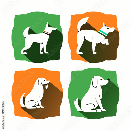 grid of icons illustrating happy dog behaviors- a dog with its tongue out in a happy