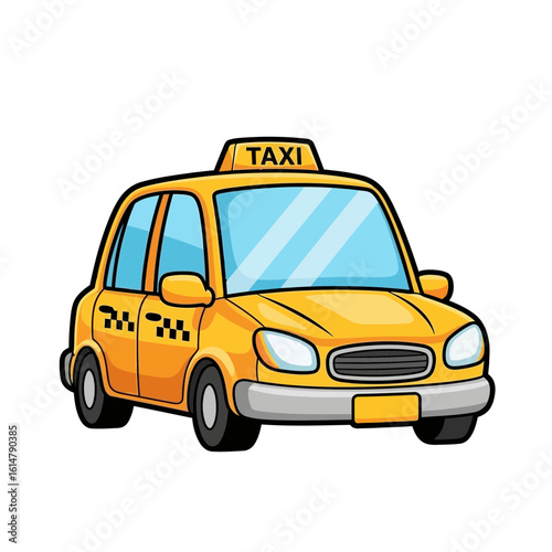 Cartoon Yellow Taxi Car with Taxi Sign
