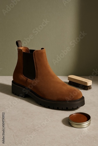 Stylish brown suede boot and shoe care accessories