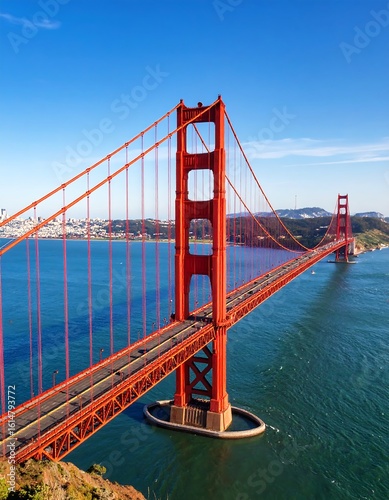 Iconic red bridge over the bay