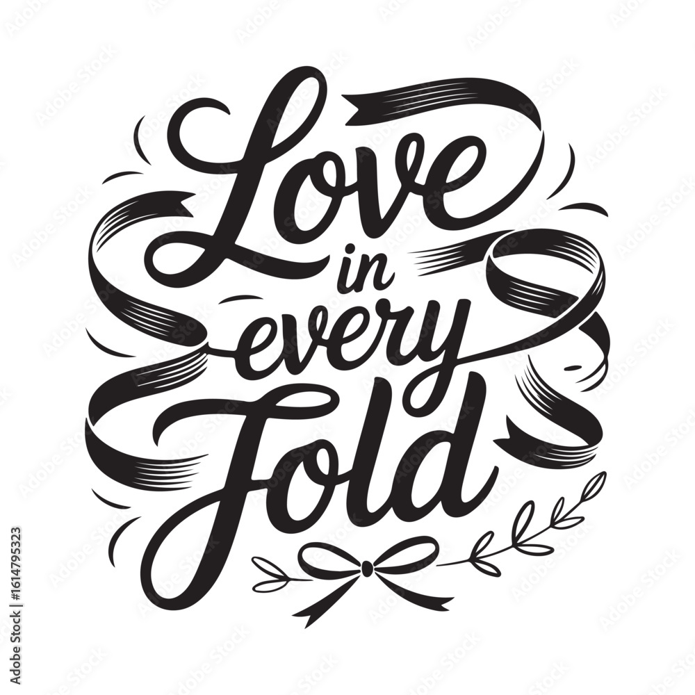 Fototapeta premium Love in Every Fold Lettering with Ribbon and Bow