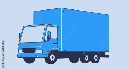 Blue Delivery Truck with Boxy Cargo Container Illustration