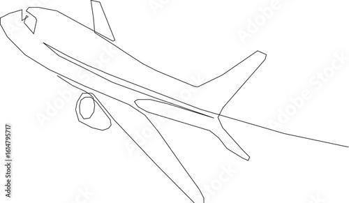Airplane in single line draw illustration. One continue Line draw airplane On White background Vector Illustraton. 