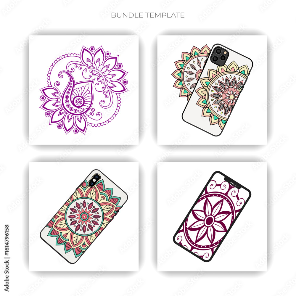 Fototapeta premium Mandala Phone Case Bundle Decorative Floral Pattern Vector Set for Mobile Cover and Boho Art Design