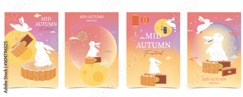 mid-autumn festival background with yellow orange gradient .vector for vertical design
