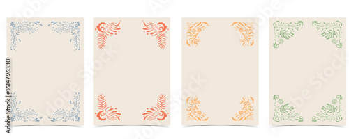 Vintage art flower frame background in nouveau line style for vertical A4 design