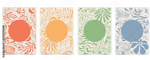 Vintage art flower frame background in nouveau line style for vertical A4 design