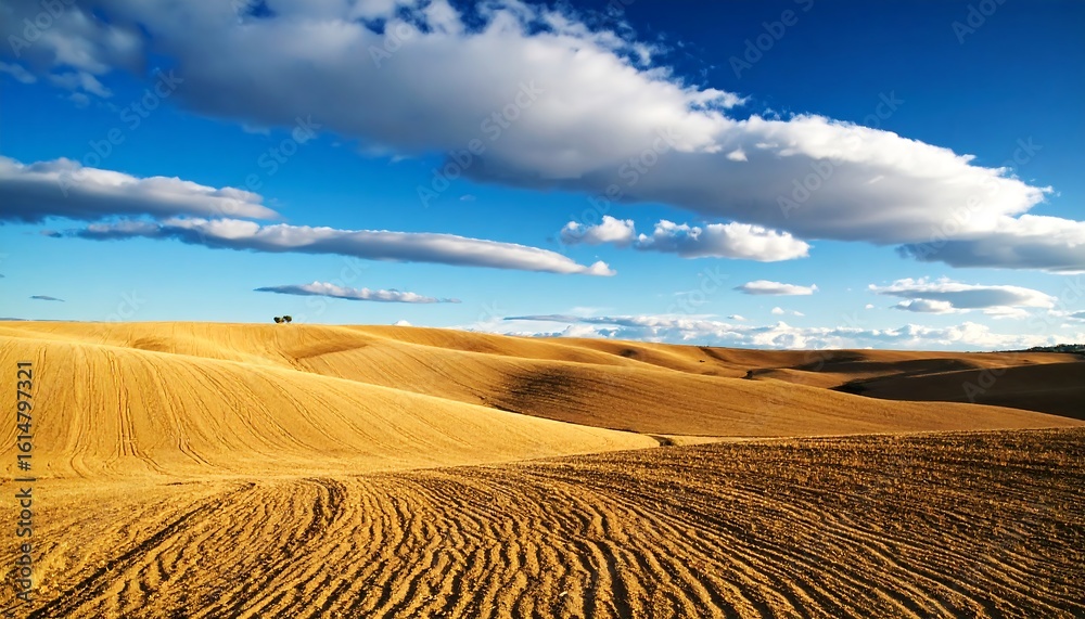 Fototapeta premium Golden hills under a vibrant blue sky
