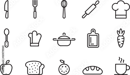 Minimalist cooking and food icons in black and white