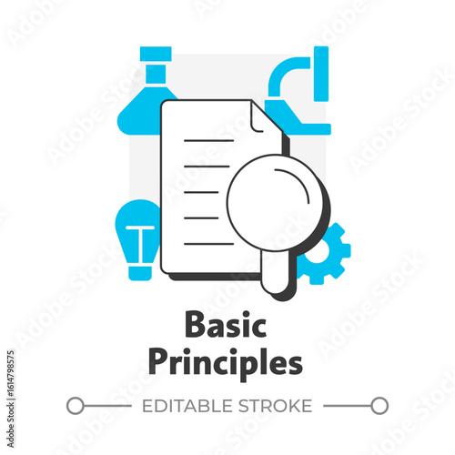 Basic principles flat outline concept icon. Testing activity providing. Technology readiness level. Research stage. Modern line illustration with blue glyphs. Conceptual visual. Easy to edit