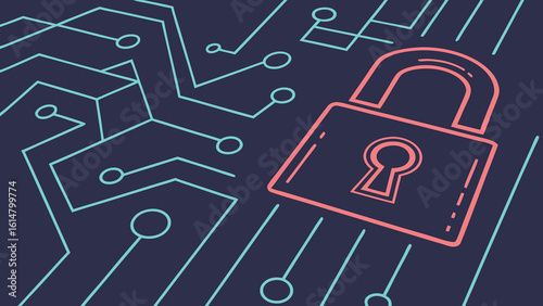 Security padlock icon on a digital circuit board background representing data protection and cybersecurity focus