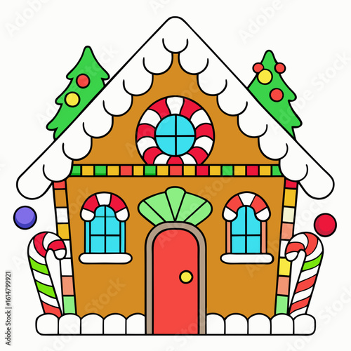 Festive gingerbread house with candy decorations clipart illustration