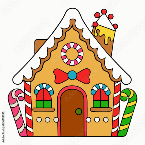 Festive gingerbread house with candy decorations clipart illustration