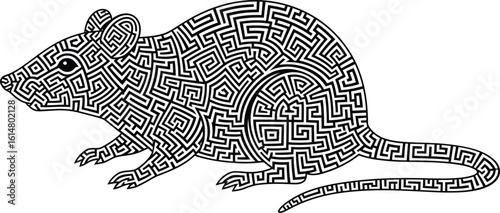 Intricate maze pattern rat illustration for creative design projects