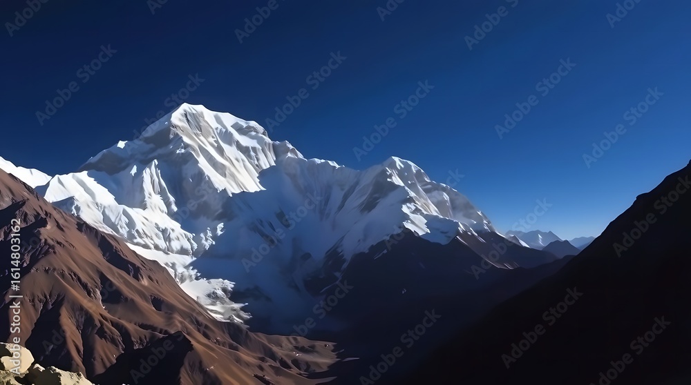 Fototapeta premium Majestic Snowcapped Mountain Peak Against Vivid Blue Sky