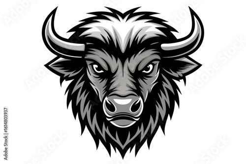 mascot style bison head black and white silhouette