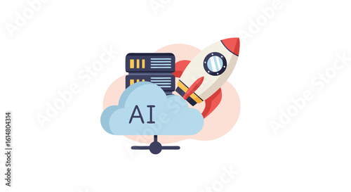 AI Innovation Ascent: An illustrative depiction of Artificial Intelligence with a rocket soaring towards the future, symbolizing rapid technological advancement.