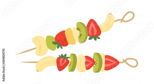 Colorful Skewers of Fresh Fruits: A delightful arrangement of vibrant, fresh fruits meticulously arranged on skewers, showcasing a healthy, appetizing treat.