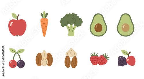 Nutrition Essentials: A vibrant collection of fruits and vegetables arranged in a captivating visual, highlighting the essence of healthy eating and the benefits of plant-based nourishment.