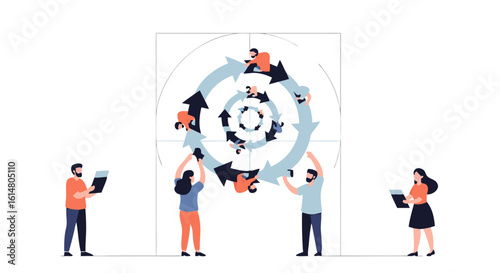 Teamwork Collaboration: A group of diverse individuals joining forces, working seamlessly together to form the big picture. This image embodies the spirit of collective effort.