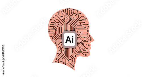 Artificial Intelligence Brain: The intellectual marvel of the future, embodied as a human brain, adorned with intricate circuit board patterns and the initials 'Ai', hinting at the core of innovation.