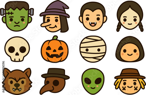 Halloween Face Icon Set – Cute Monster & Character Heads