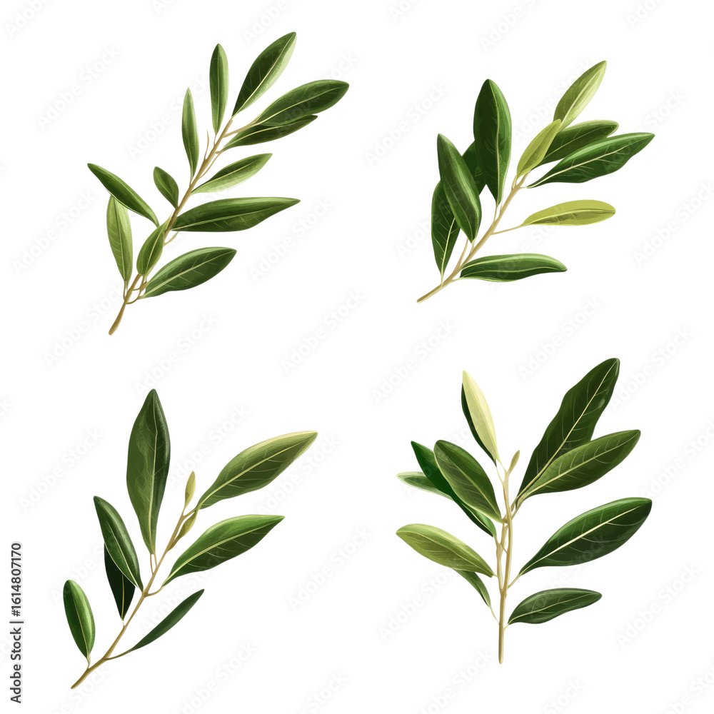Naklejka premium Set Olive Leaf on isolated transparent cutout PNG Background