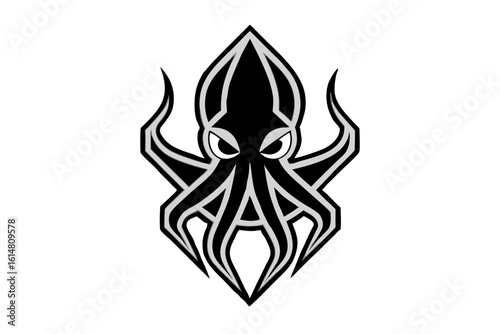 octopus head logo vector geometric design angular shape black and white silhouette