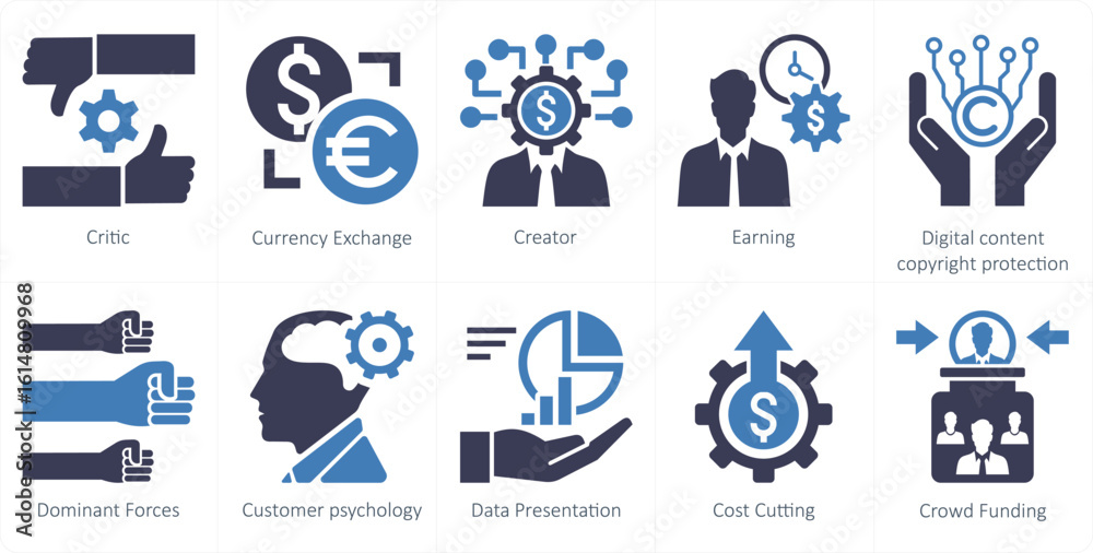 Fototapeta premium A set of 10 mix icons as critic, currency exchange, creator