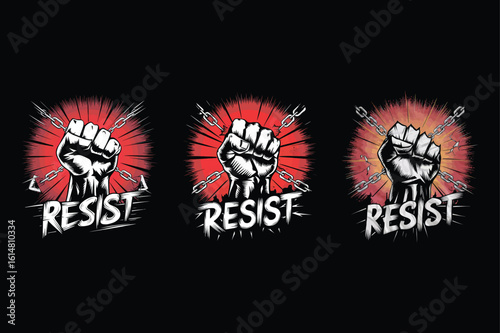 Clenched fist breaking chains red burst resistance