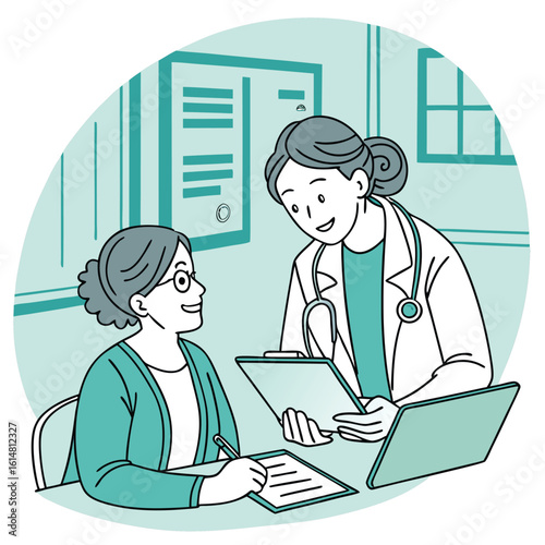 Female doctor consulting patient with health records