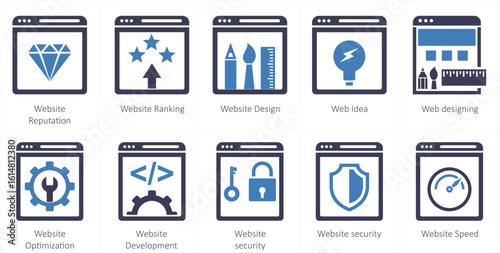 A set of 10 mix icons as website reputation, website ranking, website design