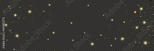Gold glittering dust with stars on transparent backdrop