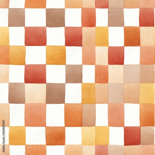 Watercolor Abstract Checkerboard Pattern in Earthy Tones