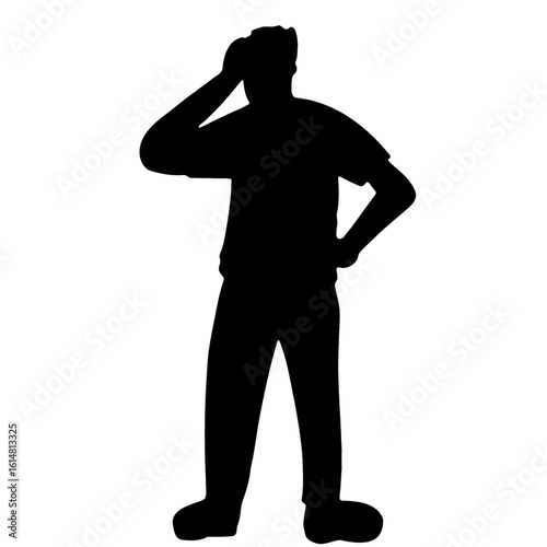 man standing in confusion clueless decision making concept  headache silhouette.eps