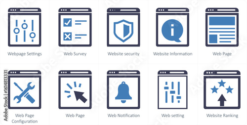 A set of 10 mix icons as webpage settings, web survey, website security