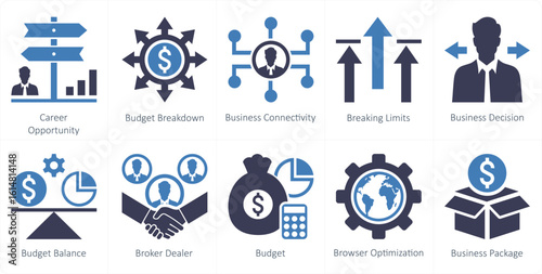 A set of 10 mix icons as career opportunity, budget breakdown, business connectivity