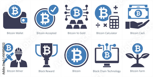 A set of 10 mix icons as bitcoin wallet, bitcoin accepted, bitcoin vs gold