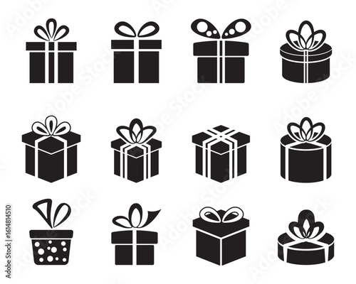 ribbon birthday christmas present gift box set collection pack bundle icon shape silhouette vector flat illustration design