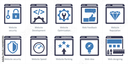 A set of 10 mix icons as website security, website development, website optimization