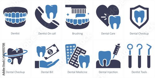 A set of 10 mix icons as dentist, dentist on call, brushing