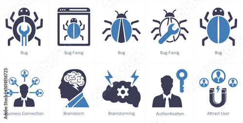 A set of 10 mix icons as bug, bug fixing, business connection