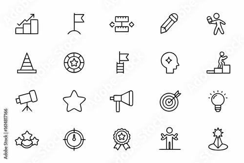 A clean, strategic goal vector pack illustrating steps and ambitions in a minimal single-line style. Great for coaching businesses, leadership visuals, and strategic planning decks