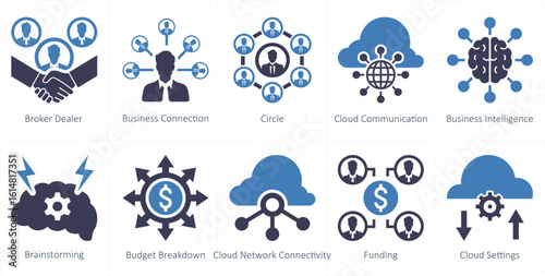 A set of 10 mix icons as broker dealer, business connection, circle