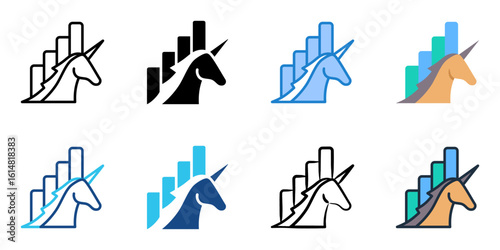 Unicorn Startups icon set multiple style collection 
