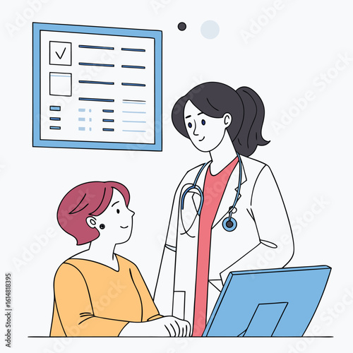 Female doctor consulting patient with health records