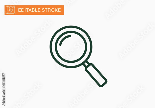 Vector illustration of a simple magnifier glass icon for search and zoom functionality with editable stroke
