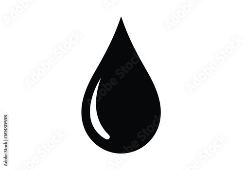 Vector illustration of a simple black drop with a white reflection, representing purity and essential liquid